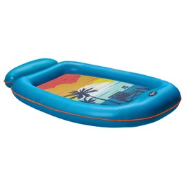 Aqua Comfort Pool Float Lounge – Inflatable Pool Floats for Adults with Headrest and Footrest – Blue/Orange Surfer Sunset