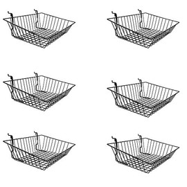 DBM IMPORTS 6Pc 15"x 12"x 5" Shallow Front Sloping Basket Display Black Metal Wire Slatwall Gridwall Pegboard