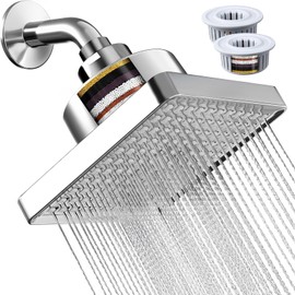 DAQI Juego de Cabezal de Ducha con Filtro de Alta Presión, 6 Pulgadas Regaderas para Baño Cuadrado con Filtro de Ducha Agua, para Elimina Cloro/Impurezas y Sustancias Nocivas, Plata cromada