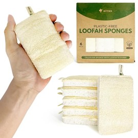 AIRNEX Natural Loofah Washing Up Sponge - Compostable and Cellulose Kitchen Sponge Set of 6 - Plastic-Free, Scratch-Free Loofah Dish Sponge - Odour-Free, Biodegradable Washing Up Sponge