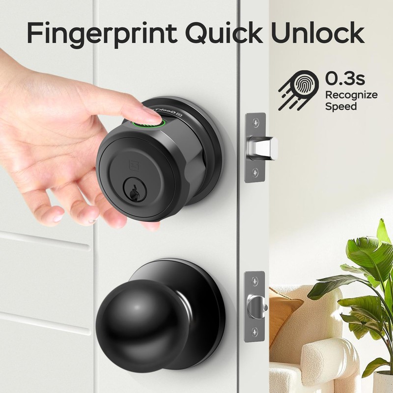 GeekTale Smart Deadbolt Lock with Passage Door Knob, Fingerprint Deadbolt