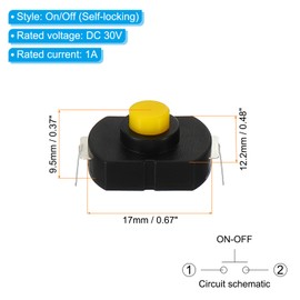 PATIKIL KAN-23 Locking Press Button Switch Curved Pin with Hole On/Off Self-Locking DC 30V 1A Micro Switch for Torch Light Rod Output Black Pack of 10