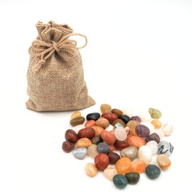 Milaboo® Gemstones for Children in Jute Bag 250 g - Approx. 100 High-Quality Tumbled Stones in Various Sizes - Perfect for Children's Birthdays and Treasure Hunts (1-1.8 cm)