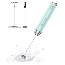 Maestri House Rechargeable Milk Frother with Stand, LunaFro Handheld Electric Foam Maker Waterproof Detachable Stainless Steel Whisk Drink Mixer Foamer for Lattes, Cappuccino