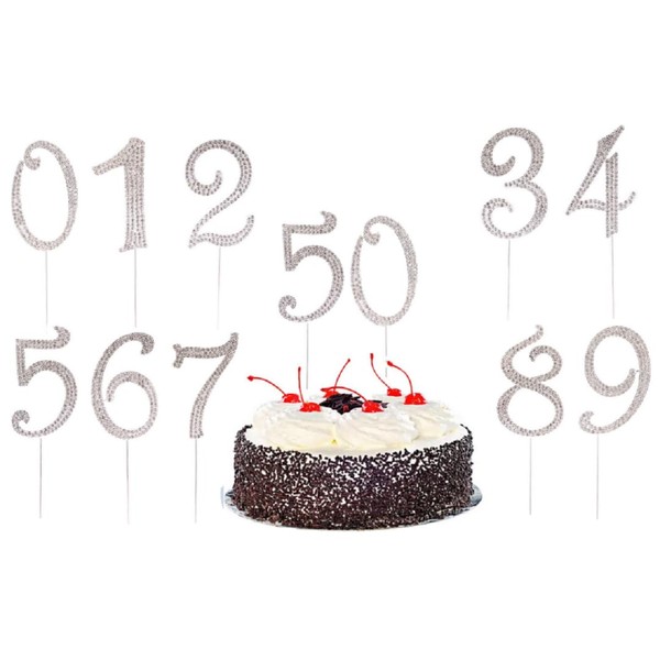 zmgmsmh - Decoración de tarta de cumpleaños con número 50 para mostrar años 50 o números de edad, aniversario 50 Adornos de diamantes de imitación plateados para decoración de fiestas, bodas y aniversarios (50 números, plateados)