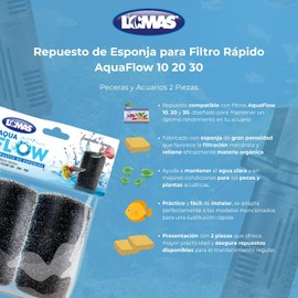Lomas Repuesto Esponja para Filtro Rápido AquaFlow 10 20 30 Peceras y Acuarios 2 Piezas