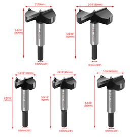 ASNOMY 5PCS Large Size Forstner Drill Bit, 1-3/16Inch to 2-3/8Inch Carbide Tipped Forstner Bit for Hard Wood, Wood Drilling Hole Saw Set Woodworking Hinge Cutter Tool Kits