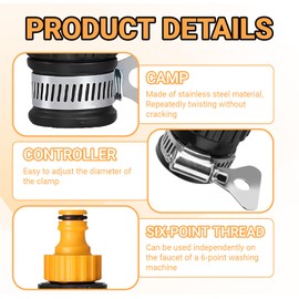 2 PCS Kitchen Tap Hose Connector Set, Threaded Universal Connectors and Faucet Connectors with Adjustable Stainless Steel Collar, Suitable for Sink Hoses, Gardens, Bathrooms, Indoor and Outdoor