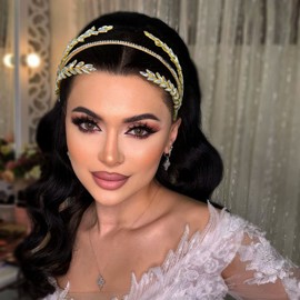 WONRLUA Rhinestone Bridal Headband, Wedding Headpiece for Bride, Wedding Hair Accessories for Brides(Gold)