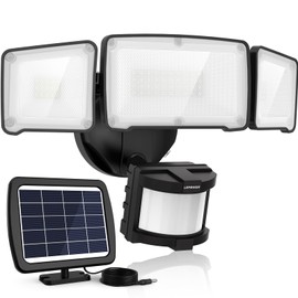 LEPOWER 1600LM LED Solar Security Lights Motion Outdoor, 5500K White Light, IP65 Waterproof Outdoor Flood Solar Light for Yard, Garage（Black）