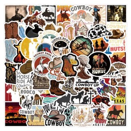 50 Pieces Western Stickers for Water Bottle|Vinyl Waterproof Decals for Laptop Skateboard Phone Car Decals for Teens Adults for Party Favors Supplies Decor (Cowboy Stickers)
