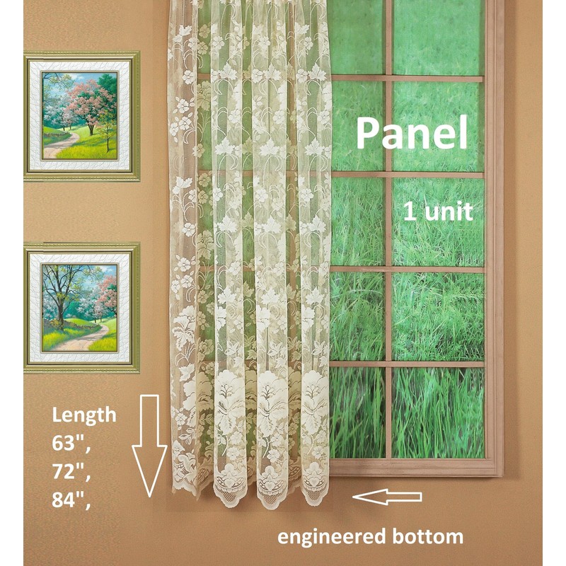 Today's Curtain Floral Vine Lace Panel 72", Ivory, 60W x