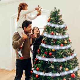 Kingdder 16.4 ft Christmas Lighted Garland Tree Decoration Prelit Tinsel Garland Battery Operated 50 LED Christmas Garland Multicolor Garland for Xmas Home Outdoor Decor(White, White)