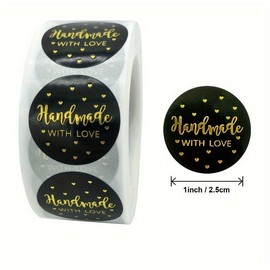 50pcs Handmade with Love 1inch/2.5cm Black Gold Stickers Small Business Packaging Sticker