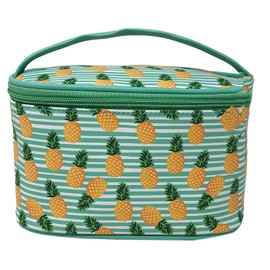 PREMIUS Cosmetic bag with Top Handle & Gold Metal Zipper, Pineapples Print, 10x7x6 Inches