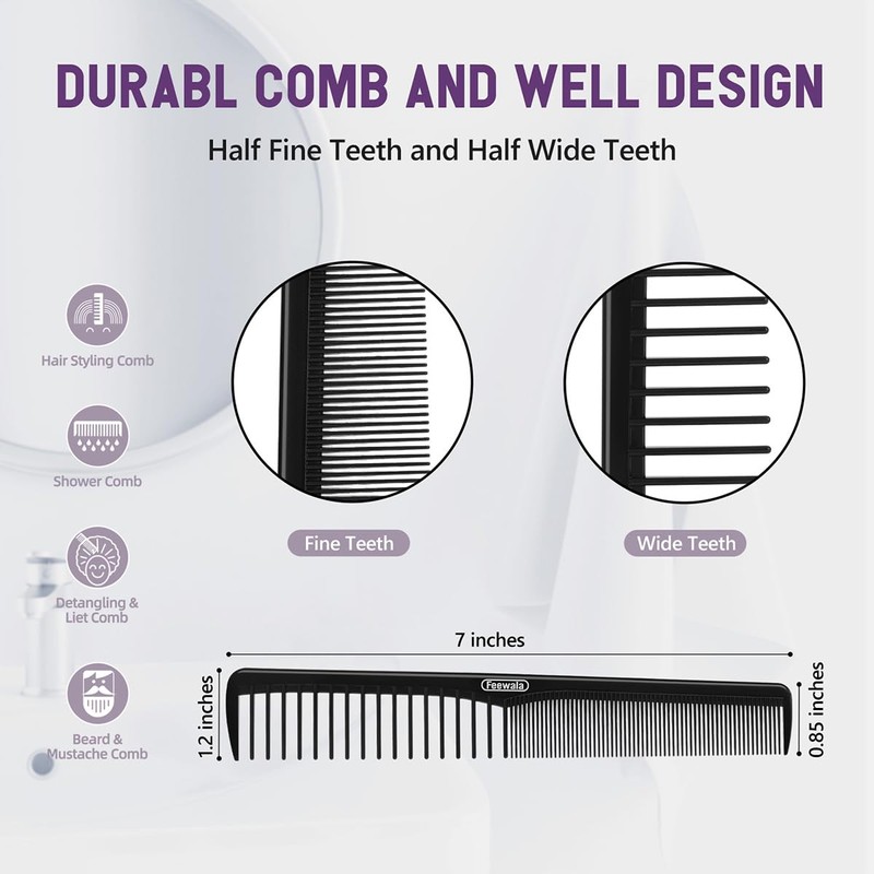 Feewala Combs Set, Classic Hair Comb, Fine and Wide Teeth,
