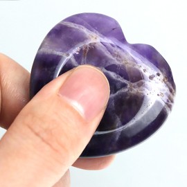 2PCS Worry Stones for Anxiety Amethyst Rose Quartz Crystals, Heart Crystals and Healing Stones, Pocket Natural Stone Meditation Reiki Palm Thumb Stone Therapy Stress Relief Gift for Women
