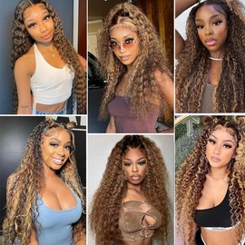 Highlight Dark Brown Human Hair Bundles T4/27 Ombre Honey Blonde Bundles Deep Wave Human Hair 10 12 14 Inch Brown Double Weft No Shedding