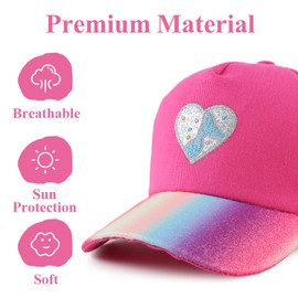 MniJiza Toddler Girls Baseball Cap Girls Ponytail Hat Kids Summer Trucker Hats Sun Protection Snapback Caps (2-5Y, Mermaid-Rosered)