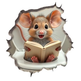 Mouse Reading Book Wall Murals Peel and Stick for Kids Room, Classroom Wall Decor - 3D Effect Wall Mural, Ideal Wall Stickers & Murals, Decorative Decal for Educational Spaces Design 36