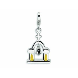 Amore LaVita Sterling Silver Enameled Church Bell Lobster Clasp Charm (Moveable) for Charm Bracelet