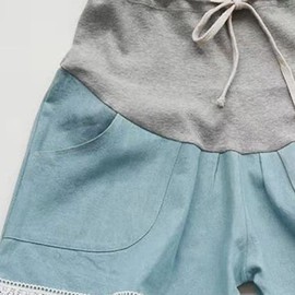 Maternity Shorts, Denim Shorts for Pregnant Women, Elastic, Breathable for Summer, Lace Light Blue, M