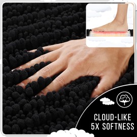 Yimobra Black Bathroom Rug Set 3 Piece - Super Absorbent Quick Dry Chenille Bath Mats & Toilet Rug, Non Slip Machine Washable, Extra Thick Shaggy Floor Mat for Shower Tub Sink