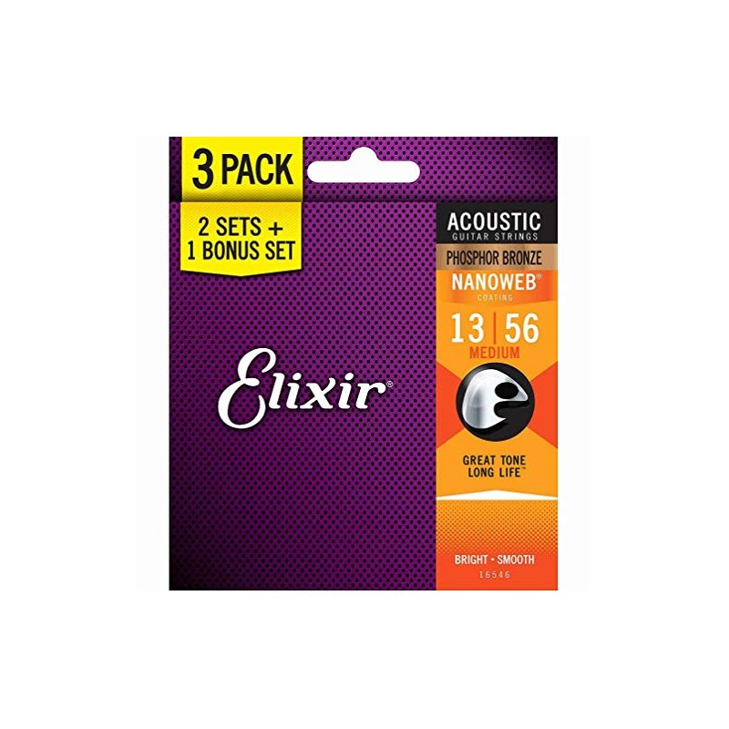 Elixir® Strings 16546 Acoustic Phosphor Bronze Guitar Strings with NANOWEB®