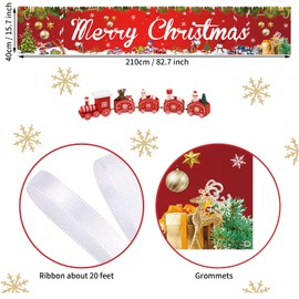 Red Christmas Banner Outdoor, Merry Christmas Party Decoration, Christmas Hanging Backdrop Banners, Xmas Party Yard Sign Decoration for New Years Winter Holiday Garden Wall Table Home Decor