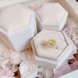 Goufaju Velvet Hexagon Ring Holder,Ring Box for Wedding Ceremony,Double Slots Rings Bearer Jewelry Boxes 2 slot for Proposal, Engagement, Wedding Photoshoots