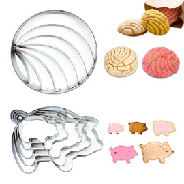 Wshxjzyay Concha Cutter, Pig Cookie Cutter Mexican, Concha Mexican Bread Mold 4.1in with 5pc Pig Cookie Cortador De Conchas De Pan Mexicano