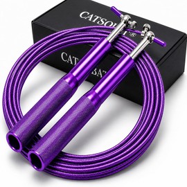 Catsobat Skipping Rope for Training, for Adults and Children, High-Speed Rotating Bearing, Enhanced Grip, Wire Rope, Adjustable Length, [Manufacturer 30-Day Warranty Included] (Purple)