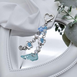 Mcaeou Cute Keychain Aesthetic Y2K Keychain Gift for Women Heart Butterfly Strawberry Bear Key Chain for Keys Bags (Blue Whale)