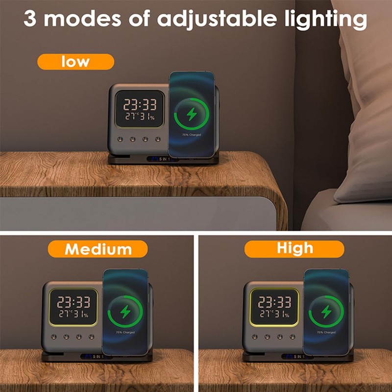 IHAO 5in1 Multi Functional Wireless Charging Station with Digital Clock