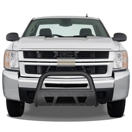 TLAPS 7422448538526 Compatible With 2007 2008-2010 Chevy Silverado/GMC Sierra 2500 3500 HD Matte Black Studded Mesh Style Bull Bar Guard with Skid Plate