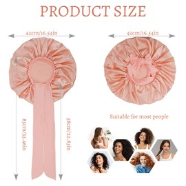 ELNX 2 Pieces Silk Bonnet for Sleeping, Satin Caps for Curly Hair, Sleep Cap with Tie, Silk Bonnet for Sleeping for Curly Hair, Braid Hairstyles for Women (Black + Pink)