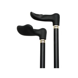 Walking cane - Soft touch right handle. This walking stick cane has a comfortable anatomical palm grip handle good for arthritis sufferers. This wooden cane is unisex. This walking aid has a black stained hardwood shaft. This custom cane has a weight capacity of 250 pounds.