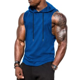 Babioboa Men's Sports Hooded Tank Top Breathable Sleeveless Bodybuilding Muscle Hoodies for Gym Running Basketball(Blue XX-Large)