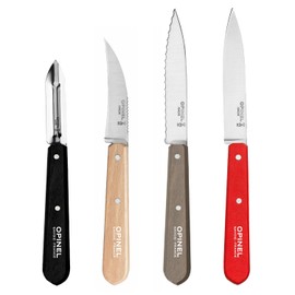 OPINEL Les Essentials - Small Kitchen 4 Piece Knife Set - Paring, Serrated, Peeler, Vegetable Knife, Corrosion Resistant High Carbon Steel, Made in France (Loft)