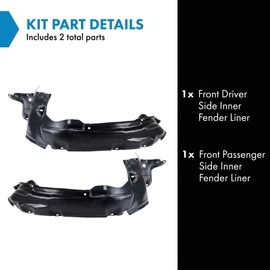 TRQ Front Inner Fender Liner Set Compatible with 2001-2004 Ford Escape FO1248110 FO1249110