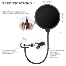 Professional Microphone Pop Filter for Blue Yeti, Mic Shock Mount, ASMR Microphone, Dual Layer Mic Pop Filter with Foam Cover & 360° Flexible Gooseneck, Enhanced Sound Shield Guard