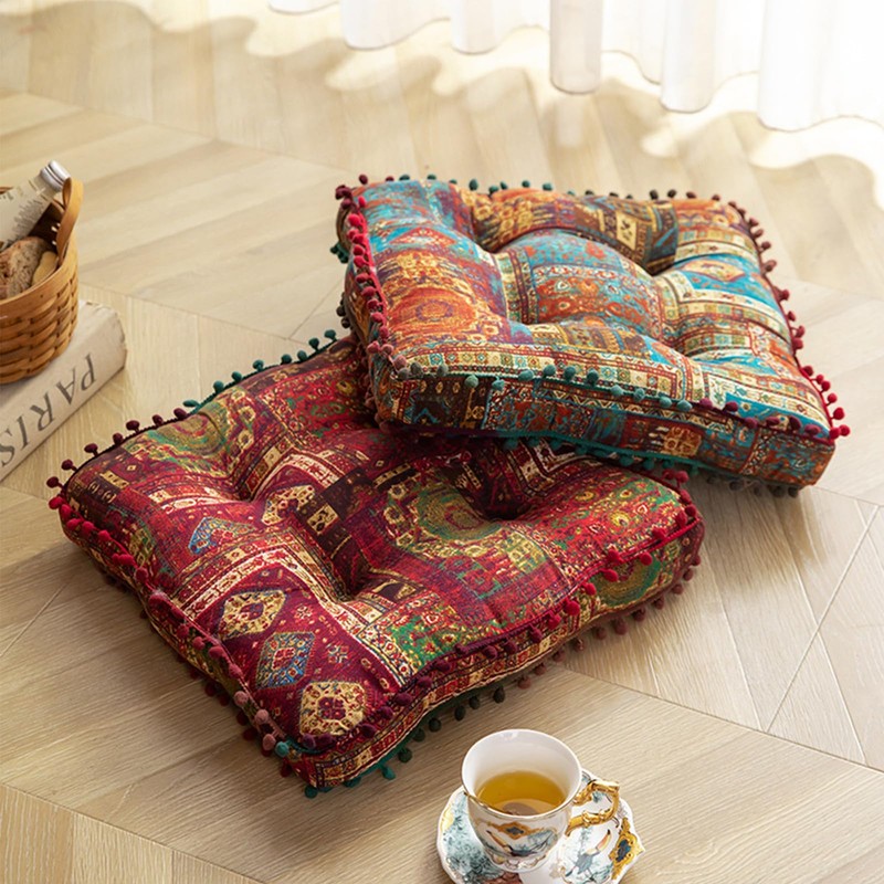 ELEFOCUS Blue Bohemian Seat Cushion,Indoor Boho Chair Cushions for Dining