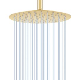 KINLIV 10 Inch Brushed Gold Round Rain Shower Head, All Metal Stainless Steel Rainfall Shower Heads with 100 Anti-Clog Silicone Nozzles, Wall or Ceiling Mount
