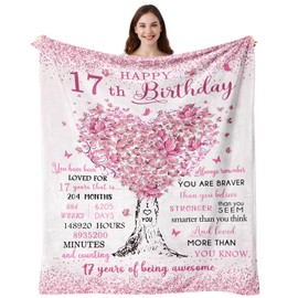 Vuinezo 17 Year Old Girl Gift Ideas Blanket 50"X60", 17th Birthday Decorations for Girls, 17th Birthday Gifts for Girls, Happy 17th Bday Throw, Teen Girl Birthday Gifts, Sweet 17 Year Old Presents