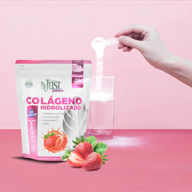 Just Colágeno Hidrolizado Collagen 6000 En Polvo Sabor Fresa