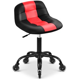 FreekyFit Rolling Stool with Wheels, Garage Shop Stool with Backrest, Roller Seat with Pneumatic Adjustable Height 16.93"-19.69", Heavy Duty Multi-Purpose Chair for Shop Salon Office Home, Red