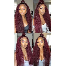 Niciitysi Color 99J Bundles Human Hair Wine Red Deep Wave Bundles 10 12 14 inch Double Weft Brazilian Burgundy Deep Curly Weave Extensions Soft and Silky for Women