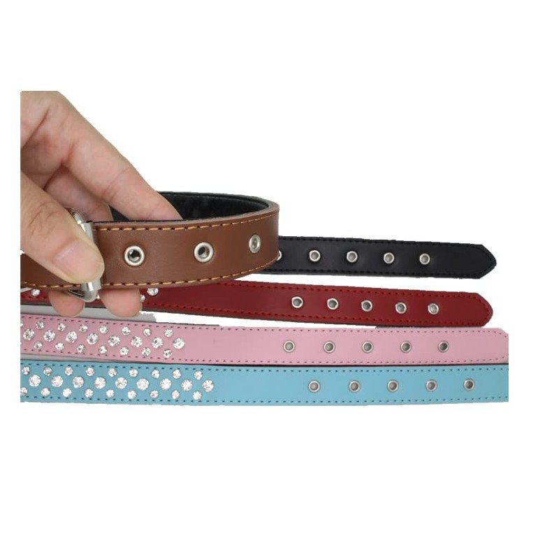 Bbmmayy Rhinestones Dog Collar, Adjustable Sparkly Crystal Studded Genuine Leather