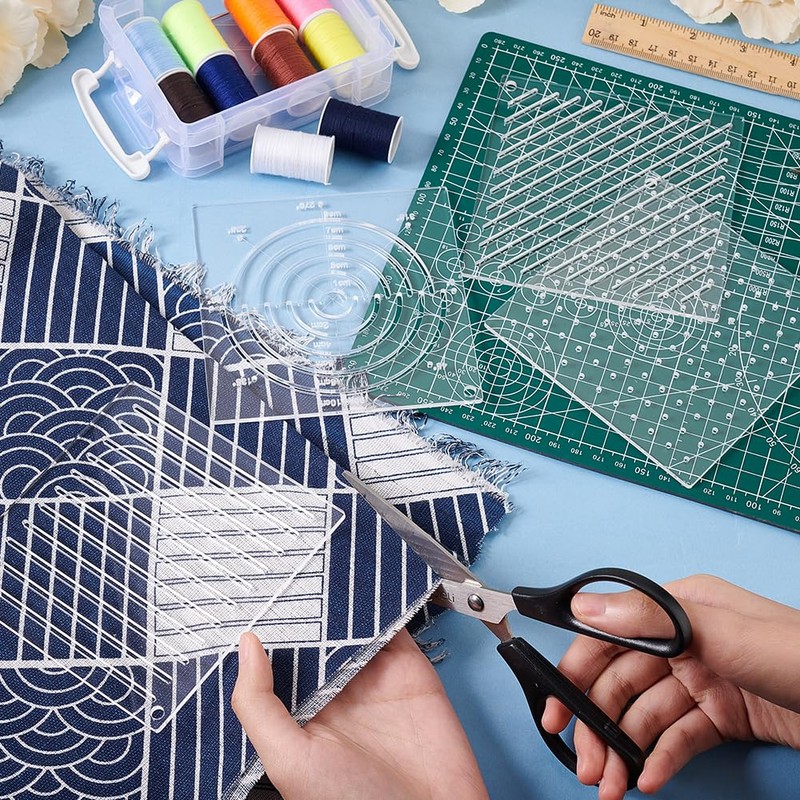BENECREAT 4Pcs Acrylic Sashiko Stencil, Dots, Lines, Arcs, Slashes Acrylic