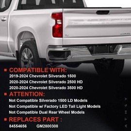 Halogen Tail Light Compatible With 2019-2024 Chevy Silverado 1500 2500HD 3500HD Left Driver Side Replace Part Number 84554656 (Halogen Type)